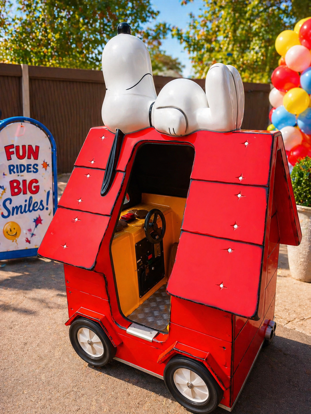 Feiertruck Snoopy Kinderfahrgeschäft seitlich